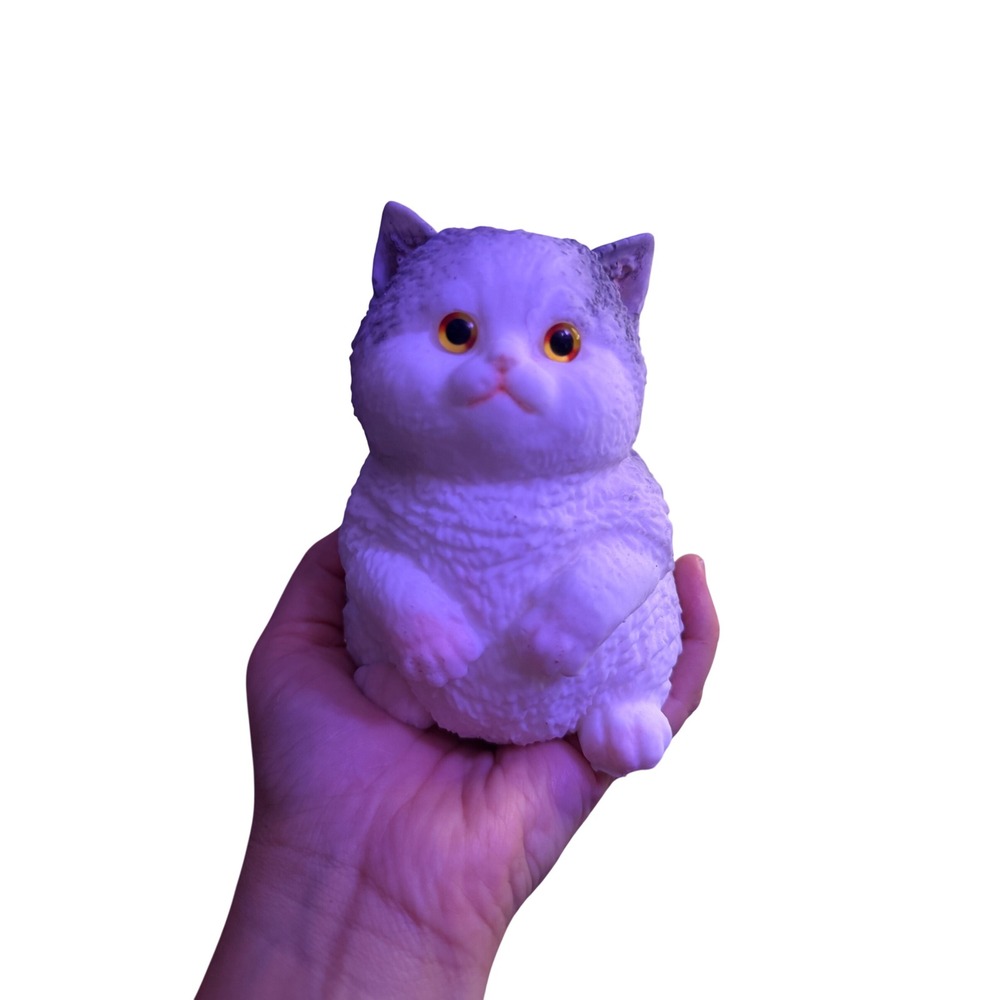 Squishy Cat Fidget Toy Slow Rising Stress Kitty White Grey Amber Eyes